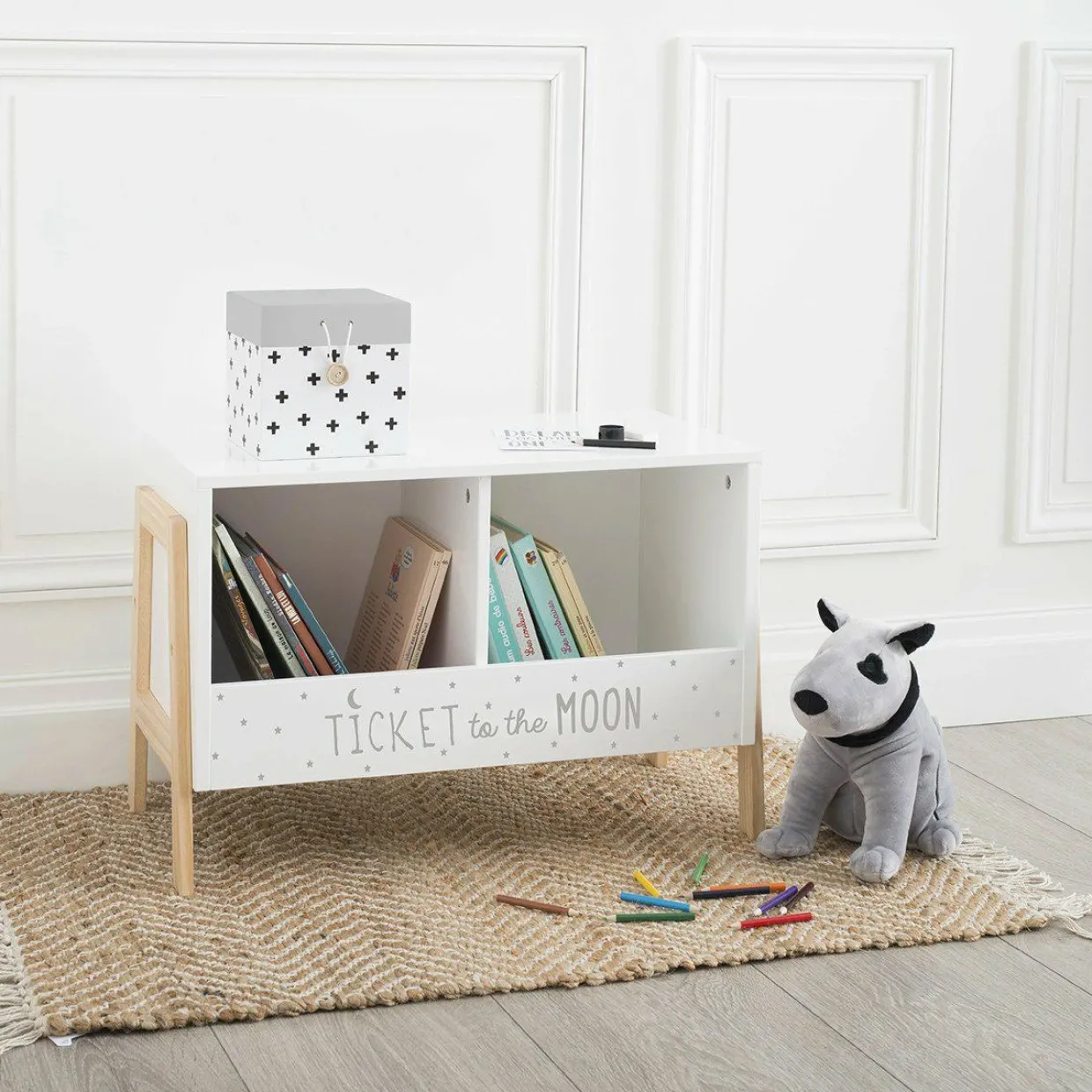 Rangement enfant casier double (H40 cm) Ecriture Blanc