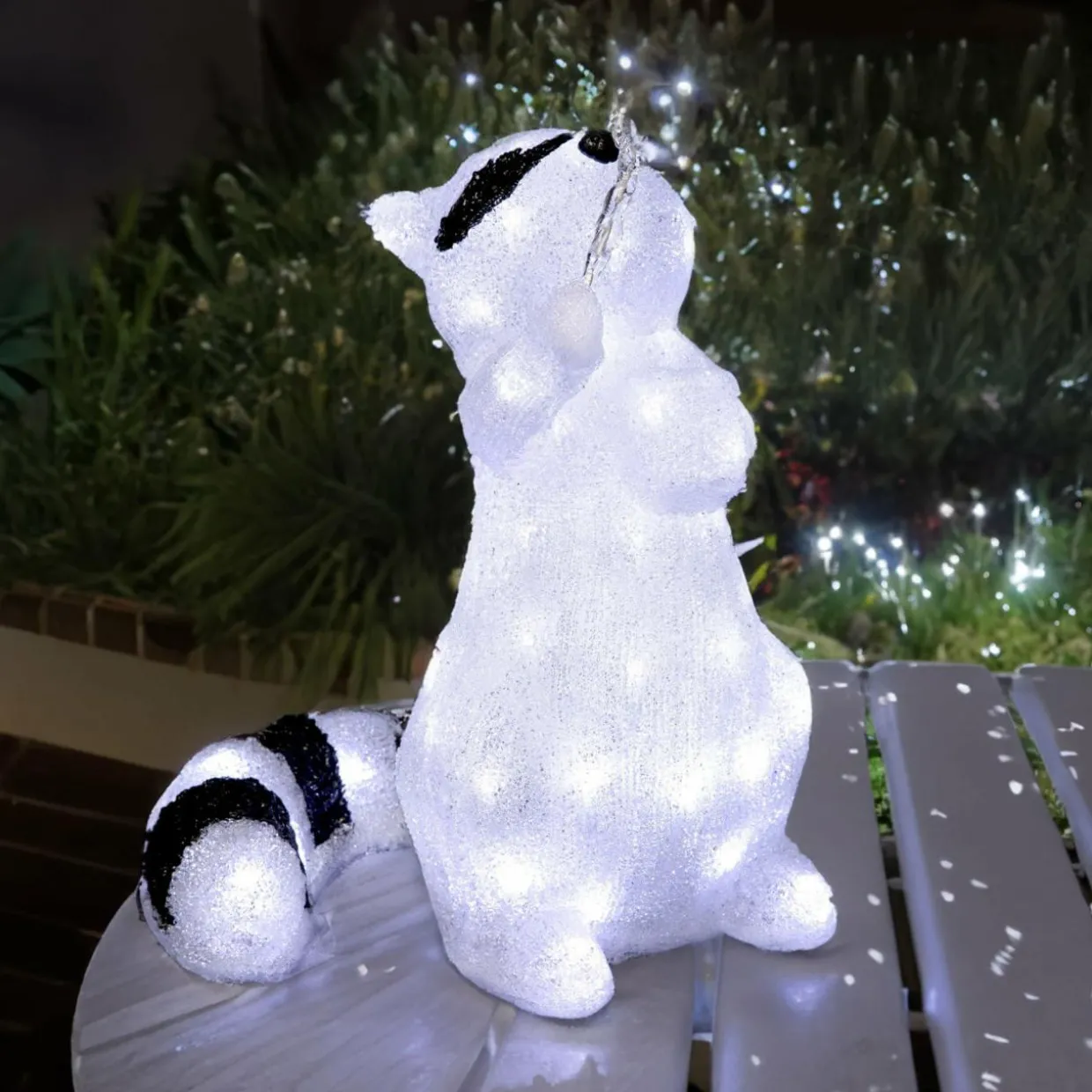 Raton laveur lumineux 60 LED (H40 cm) Marcel blanc froid