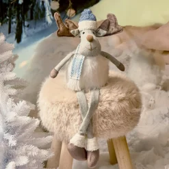 Renne de Noël jambes souples (H51 cm) Stan Gris et fourrure blanche