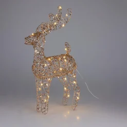 Renne de Noël lumineux à piles (H37 cm) Gulliver Or et blanc chaud