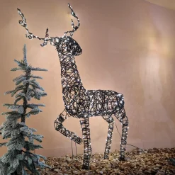 Renne lumineux 360 Micro LED (H124 cm) Glenn résine tressée Brun Blanc chaud