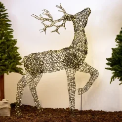 Renne lumineux 1320 Micro LED (H200 cm) Glenn résine tressée Brun Blanc chaud