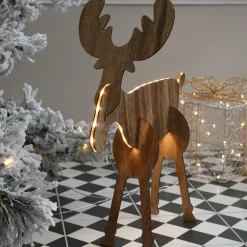 Renne lumineux à piles à emboiter (H18 cm) Wood Blanc chaud