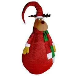 Renne lumineux à piles (H140 cm) Pliable Rouge pailleté