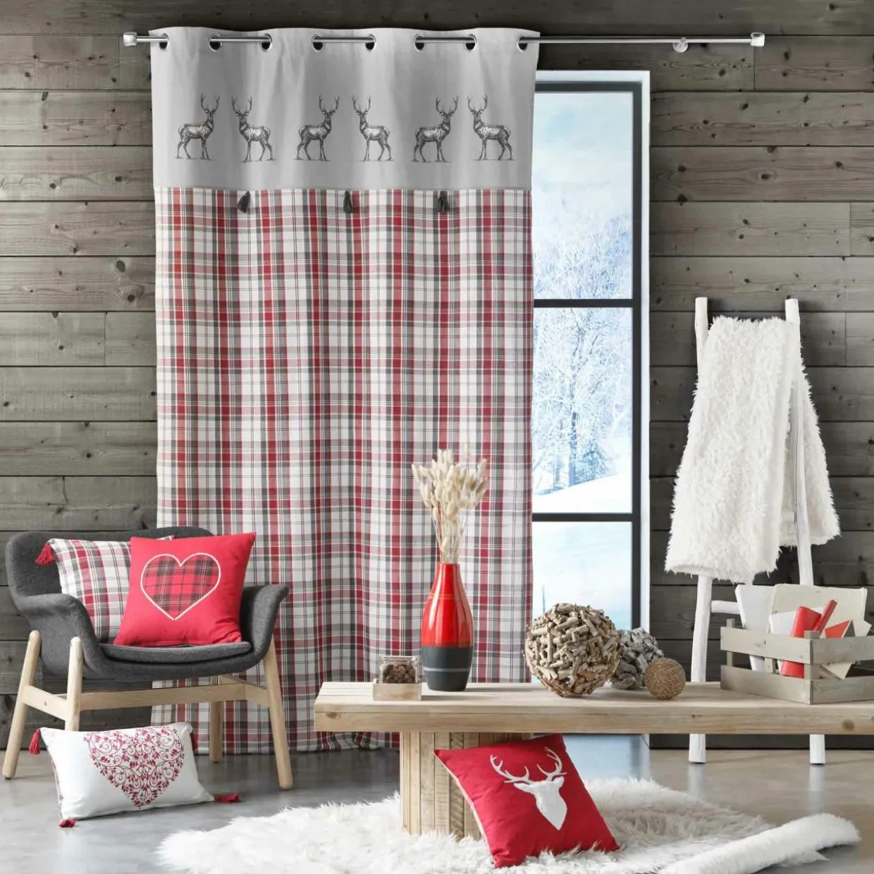 Rideau coton (140 x 240 cm) Megeve Rouge