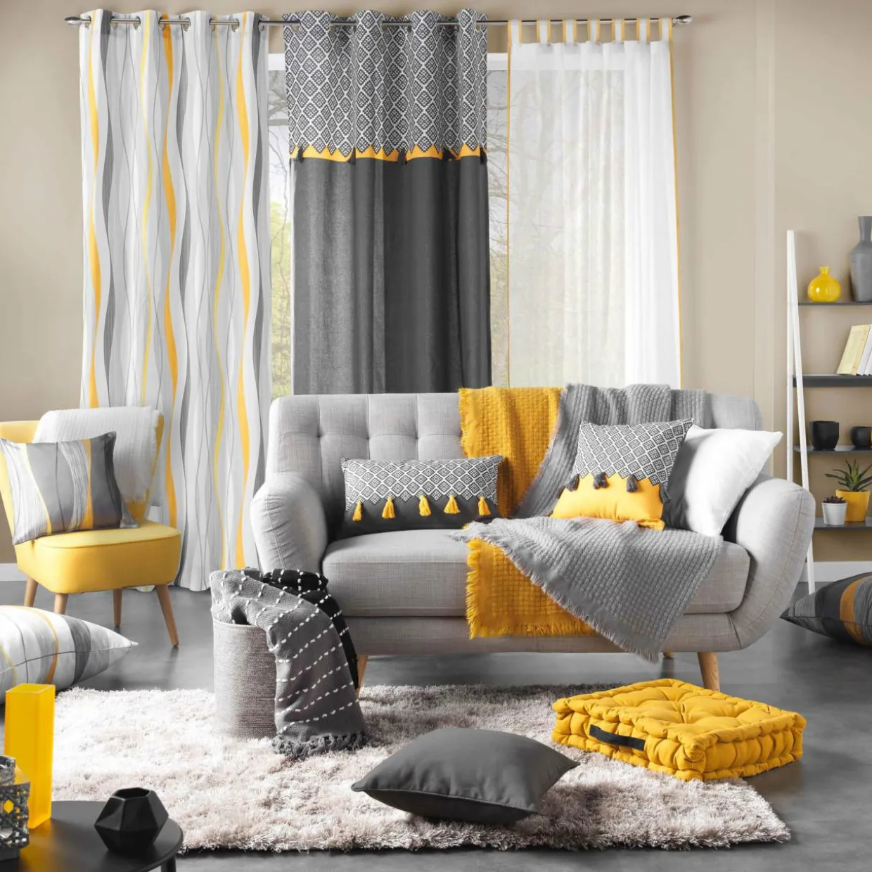 Rideau coton (140 x 240 cm) Neo Casa Gris