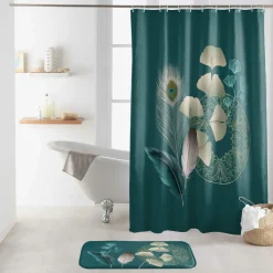 Rideau de douche à anneaux (180 x 200 cm) Ginkoblue Bleu