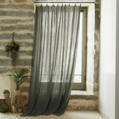 Rideau gaze de coton ajustable (140 x max 300 cm) Gaïa Vert romarin