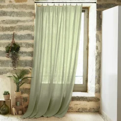 Rideau gaze de coton ajustable (140 x max 300 cm) Gaïa Vert tilleul