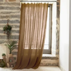 Rideau gaze de coton ajustable (180 x max 300 cm) Gaïa Camel