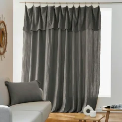 Rideau gaze de coton ajustable (280 x max 300 cm) Gaïa Gris granit