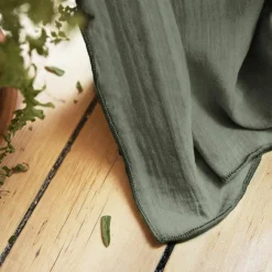 Rideau gaze de coton ajustable (180 x max 300 cm) Gaïa Vert romarin