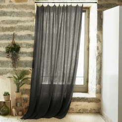 Rideau gaze de coton ajustable (140 x max 300 cm) Gaïa Gris granit