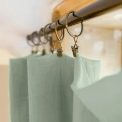 Rideau gaze de coton ajustable (140 x max 300 cm) Gaïa Vert eucalyptus