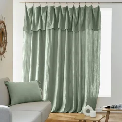 Rideau gaze de coton ajustable (280 x max 300 cm) Gaïa Vert eucalyptus