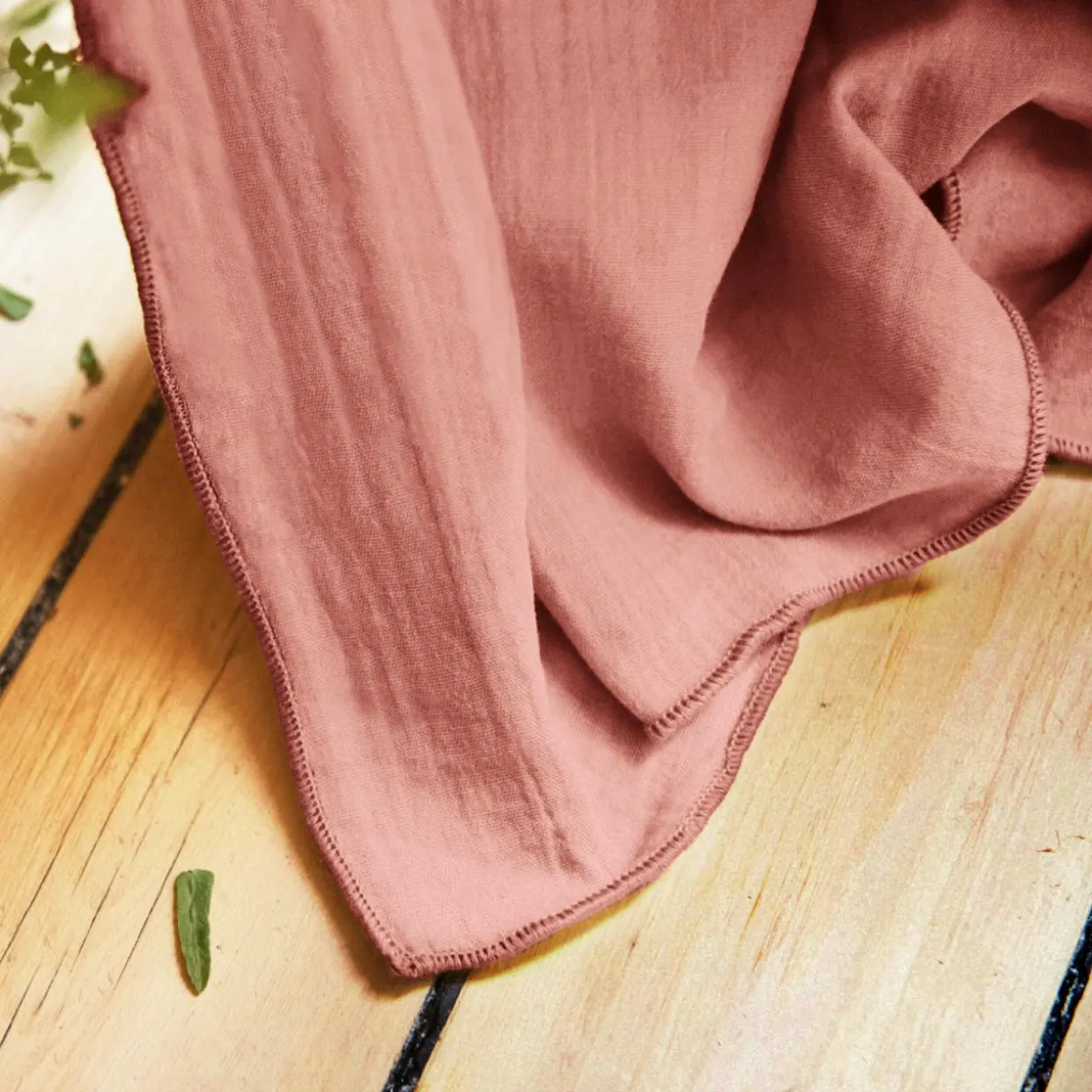 Rideau gaze de coton ajustable (140 x max 300 cm) Gaïa Rose pêche