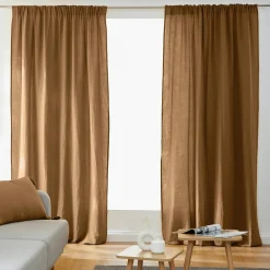 Rideau gaze de coton galon fronceur (180 x 240 cm) Gaïa Camel