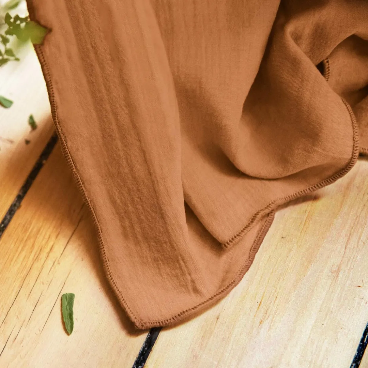 Rideau gaze de coton galon fronceur (180 x 240 cm) Gaïa Abricot