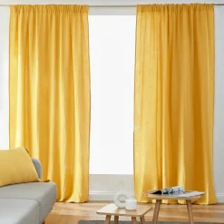 Rideau gaze de coton galon fronceur (180 x 240 cm) Gaïa Jaune safran