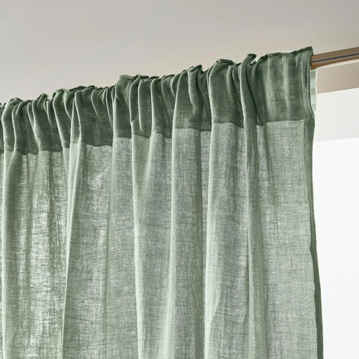 Rideau gaze de coton galon fronceur (140 x 240 cm) Gaïa Vert eucalyptus