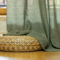 Rideau lin lavé ajustable (140 x max 270 cm) Louise Vert romarin