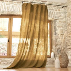 Rideau lin lavé ajustable (140 x max 270 cm) Louise Caramel