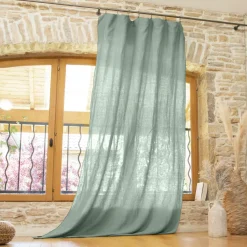 Rideau lin lavé ajustable (140 x max 270 cm) Louise Vert eucalyptus