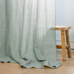 Rideau lin lavé ajustable (140 x max 270 cm) Louise Vert eucalyptus