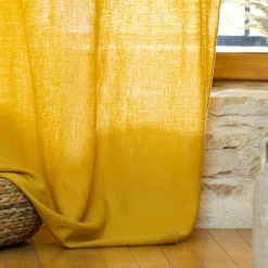 Rideau lin lavé ajustable (140 x max 270 cm) Louise Jaune moutarde