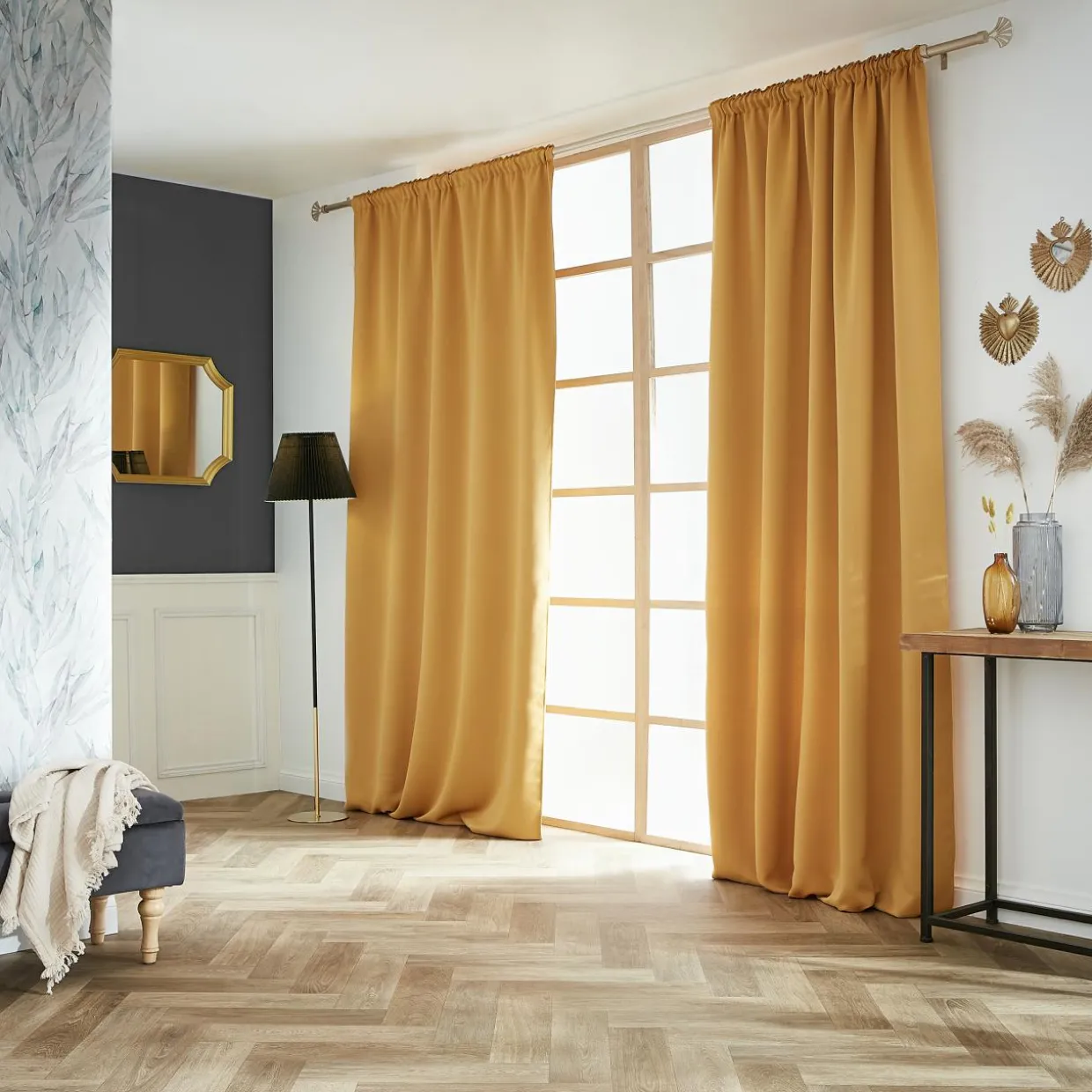 Rideau obscurcissant galon fronceur (140 x 260 cm) Dark Jaune moutarde