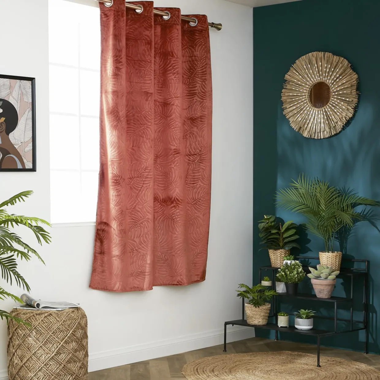 Rideau obscurcissant velours (140 x 180 cm) Fern Terracotta