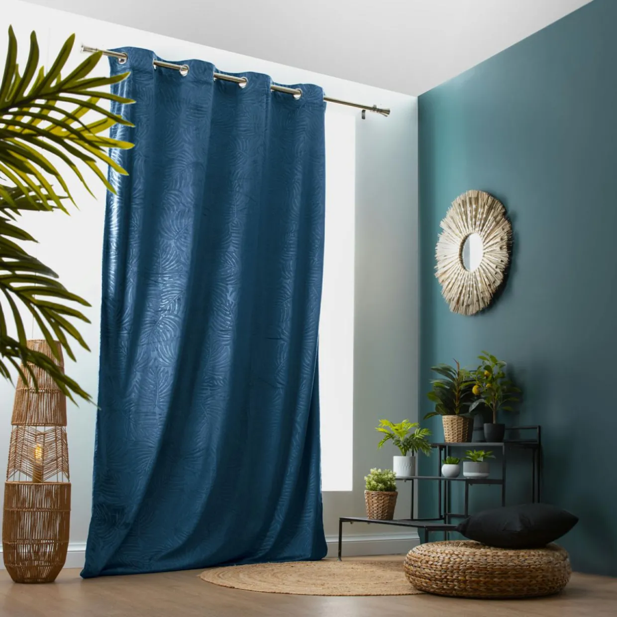 Rideau obscurcissant velours (140 x 240 cm) Fern Bleu marine