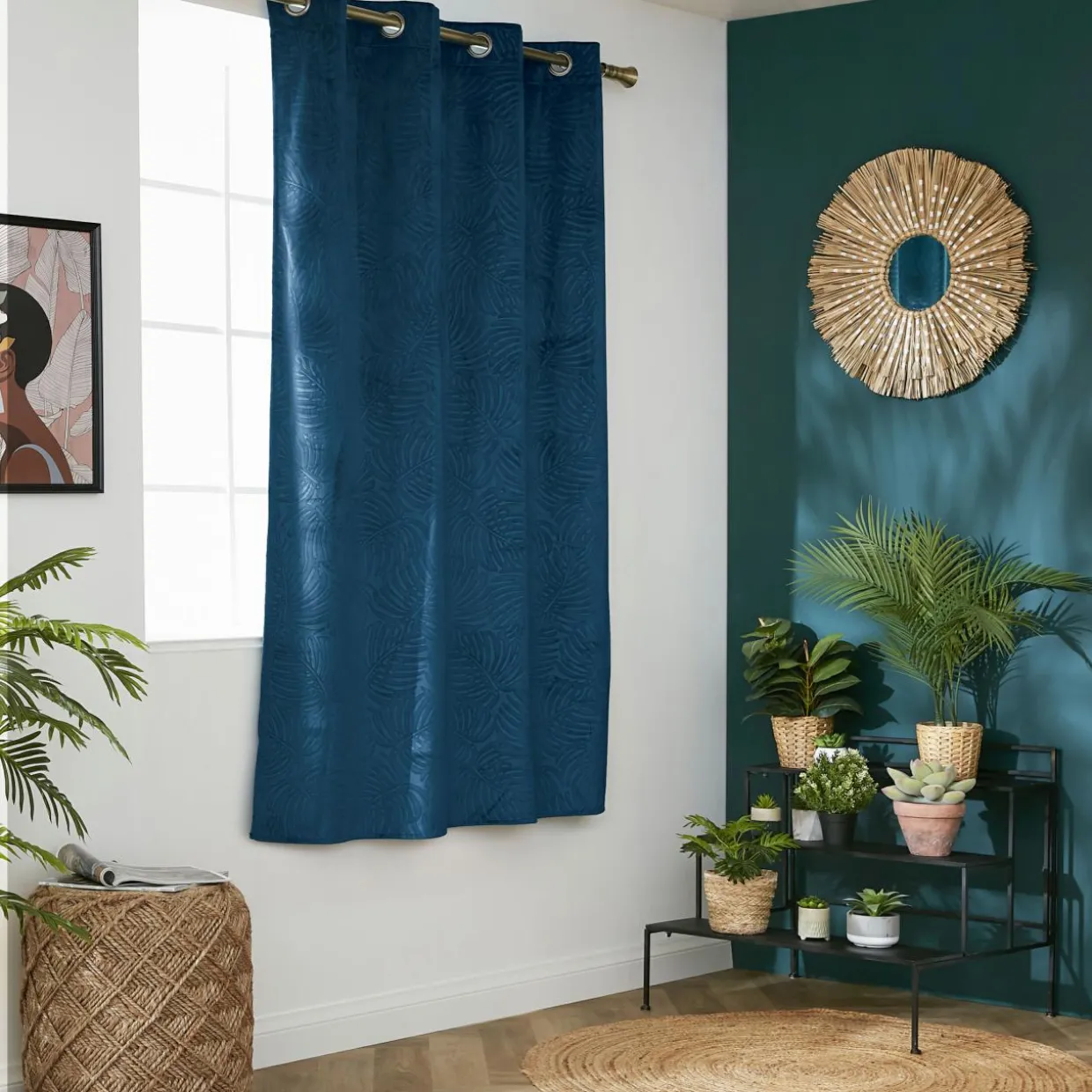 Rideau obscurcissant velours (140 x 180 cm) Fern Bleu marine