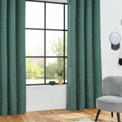 Rideau oeillets (140 x 260 cm) Geom Bleu canard