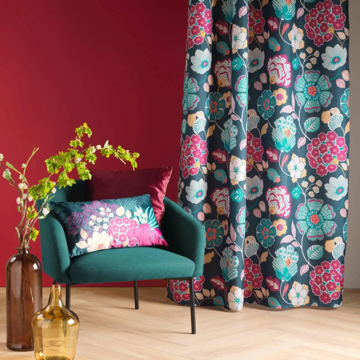 Rideau oeillets (140 x 260 cm) Winteria Bleu canard