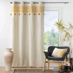 Rideau oeillets pompons (140 x 240 cm) Isalina Jaune