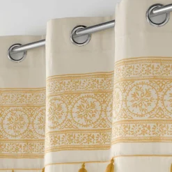 Rideau oeillets pompons (140 x 240 cm) Isalina Jaune