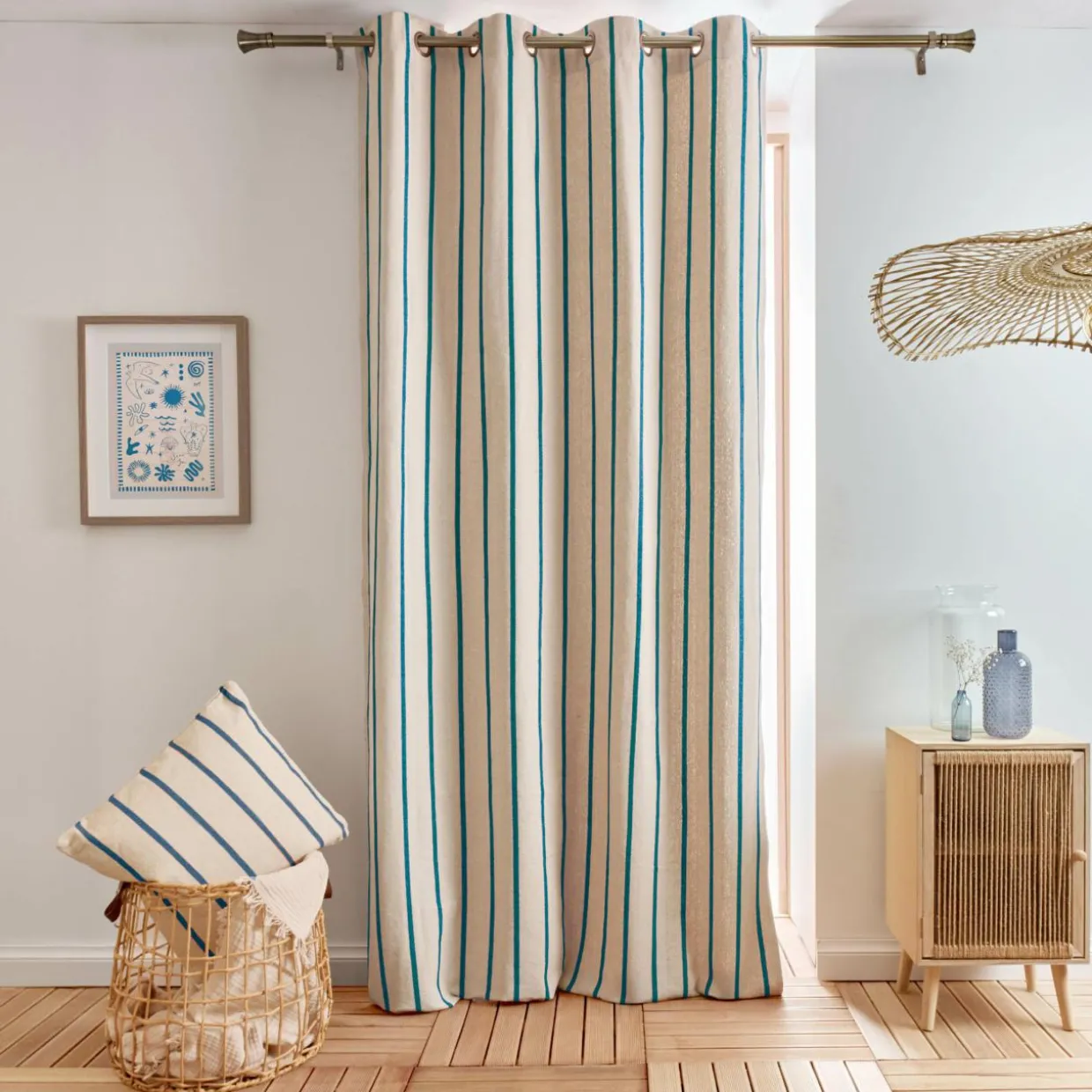 Rideau toile de coton (135 x 260 cm) Ocealys Bleu marine