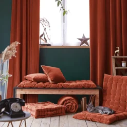 Rideau velours de coton ajustable (140 x max 270 cm) Victor Terracotta