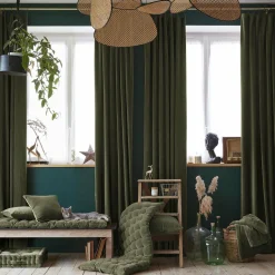 Rideau velours de coton ajustable (140 x max 270 cm) Victor Vert thym