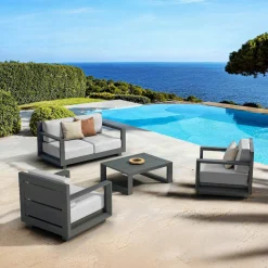 Salon de jardin aluminium 4 places 4 pcs Elba Gris anthracite et gris clair