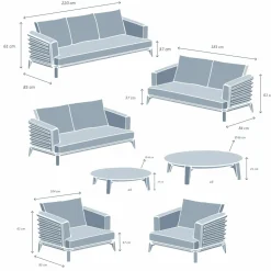 Salon de jardin aluminium 9 places 12 pcs Monte Carlo Gris anthracite et taupe