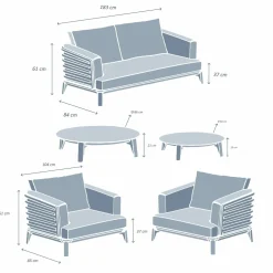 Salon de jardin aluminium 4 places 5 pcs Monte Carlo Blanc et taupe