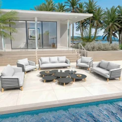 Salon de jardin aluminium 9 places 12 pcs Monte Carlo Gris anthracite et gris clair