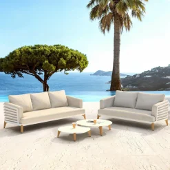 Salon de jardin aluminium 5 places 4 pcs Monte Carlo Blanc et taupe