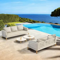 Salon de jardin aluminium 5 places 4 pcs Monte Carlo Blanc et taupe