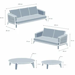 Salon de jardin aluminium 5 places 4 pcs Monte Carlo Blanc et taupe