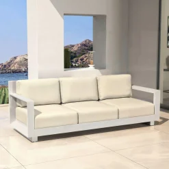 Salon de jardin aluminium 7 places 5 pcs Elba Blanc et beige