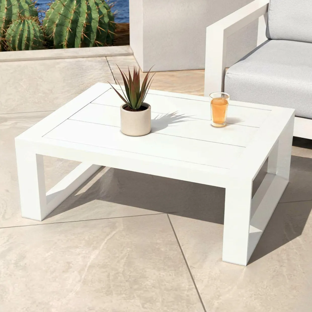 Salon de jardin aluminium 7 places 5 pcs Elba Blanc et beige