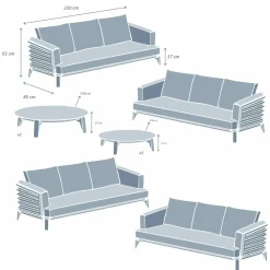 Salon de jardin aluminium 12 places 8 pcs Monte Carlo Blanc et taupe